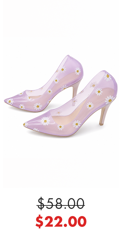 Transparent Lilac Daisy Heels