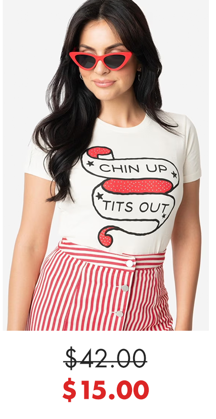 Unique Vintage Cream Chin Up Tits Out Womens Tee