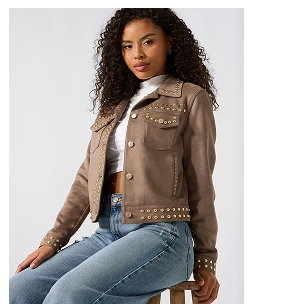 Brown irina faux-suede studs jacket