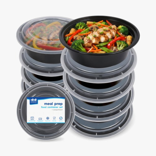 Round Reusable Meal Prep Containers - 1 Compartment (880ml) - Pack of 10