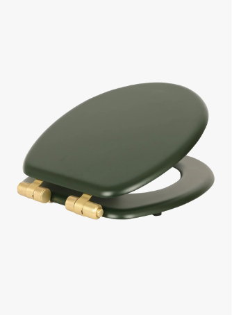 Wooden Soft Close Toilet Seat - Green/Gold