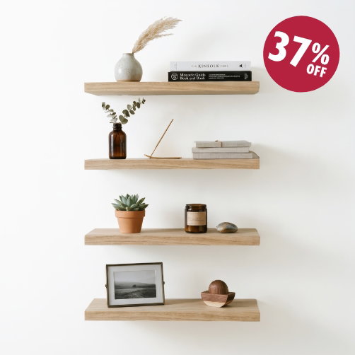 4 Piece Rustic Wooden Floating Shelf Set - 40cm
