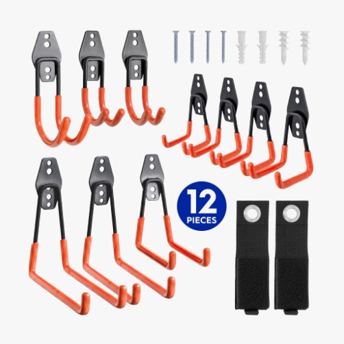 12 Piece Garage Hook Set - 5 Sizes - Black/Orange