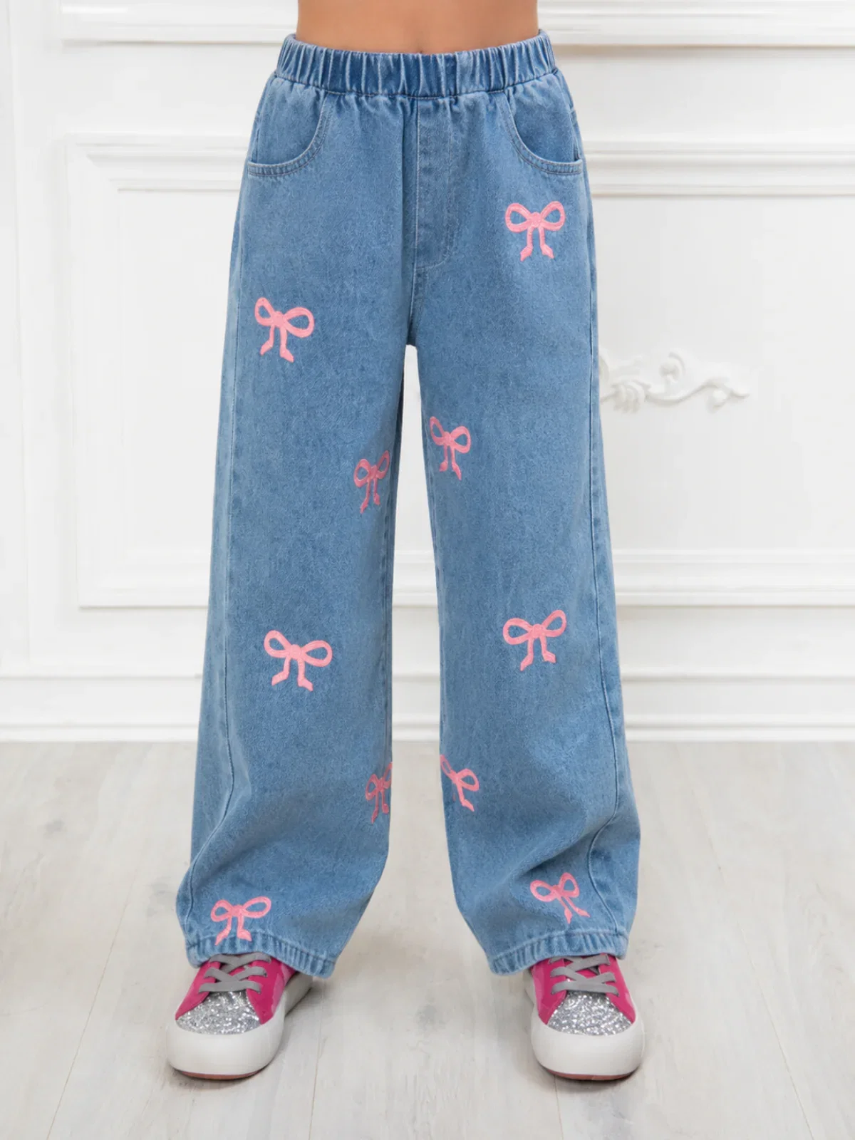 Image of Pink Bow Wide-Leg Jeans