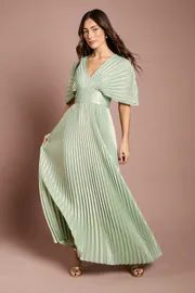 Batwing Pleated Metallic Midaxi Dress