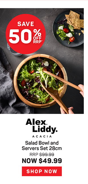 Alex Liddy Acacia Salad Bowl and Servers Set 28cm