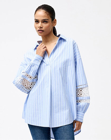 Cambria Cotton Stripe Trim Shirt
