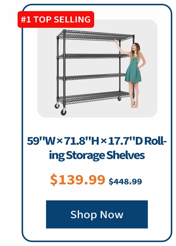 59"W × 71.8"H × 17.7"D Rolling Storage Shelves
