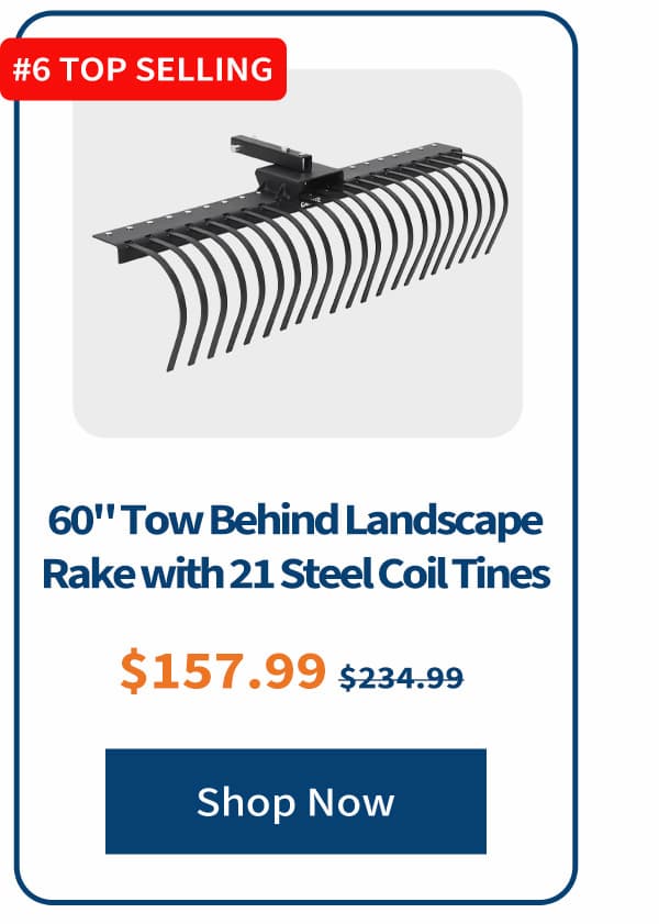60" Tow Behind Landscape Rake with 21 Steel Coil Tines