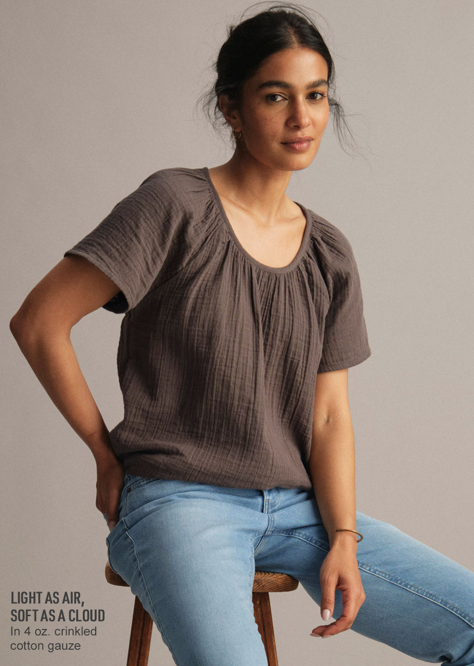 Cloud Gauze Scoopneck Shirt