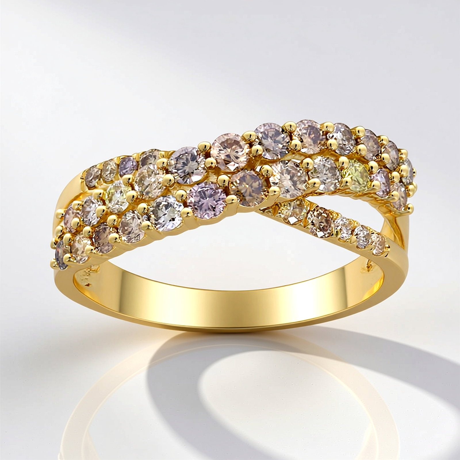 Zilveren Ring met Roségouden Plating en Witte Cambodjaanse Zirkonen – 0,16 ct Geometrisch