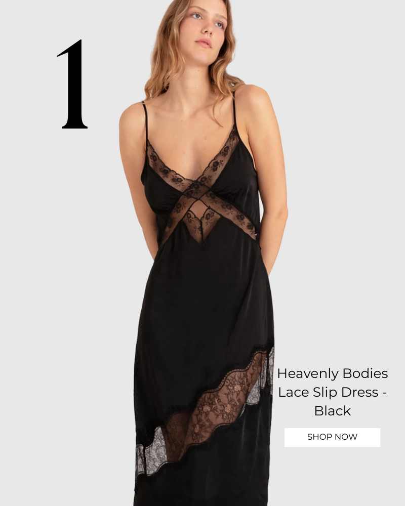 Heavenly Bodies Lace Slip Dress - Black