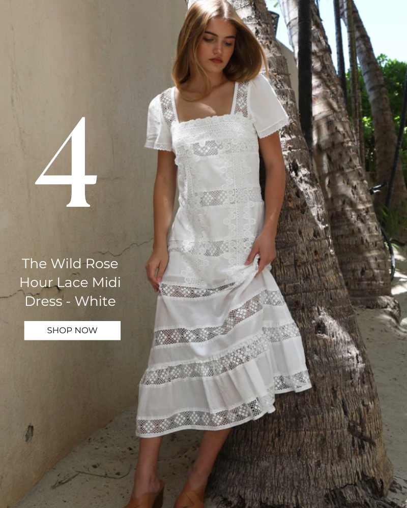The Wild Rose Hour Lace Midi Dress - White