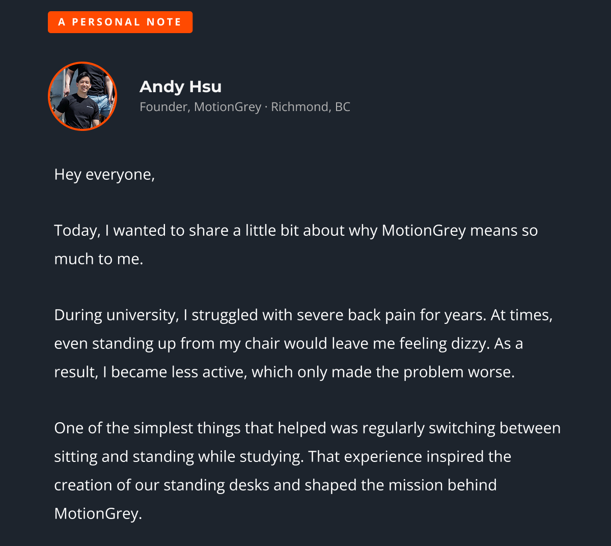 A personal note from Andy