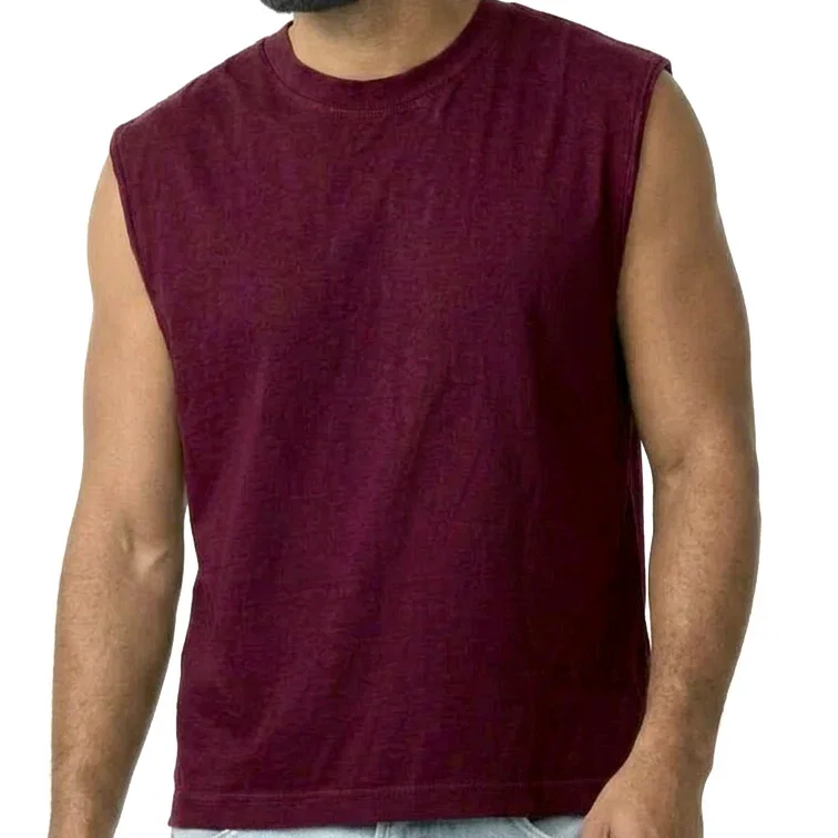 Image of The "BOUNCER" Cotton Muscle Tank Top with Slight Crop in Overdyed Wine
