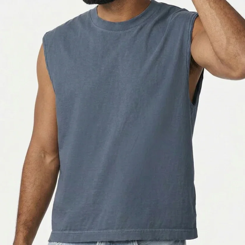 Image of The "BOUNCER" Cotton Muscle Tank Top with Slight Crop in Faded Blue
