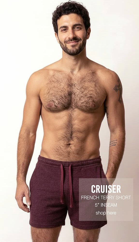 handsome man in sexy made in usa gym sweat shorts
