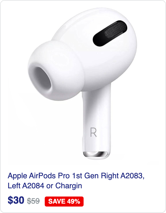 Apple AirPods Pro 1st Gen Right A2083, Left A2084 or Charging Case A2190 (Refurbished)