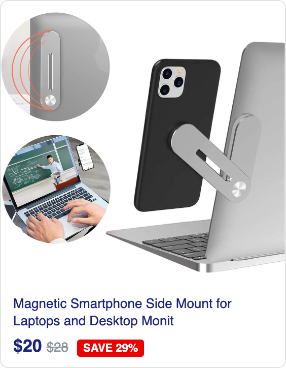 Magnetic Smartphone Side Mount for Laptops and Desktop Monitors