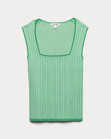 Jaeger Striped Square Neck Knitted Vest in Green Mix