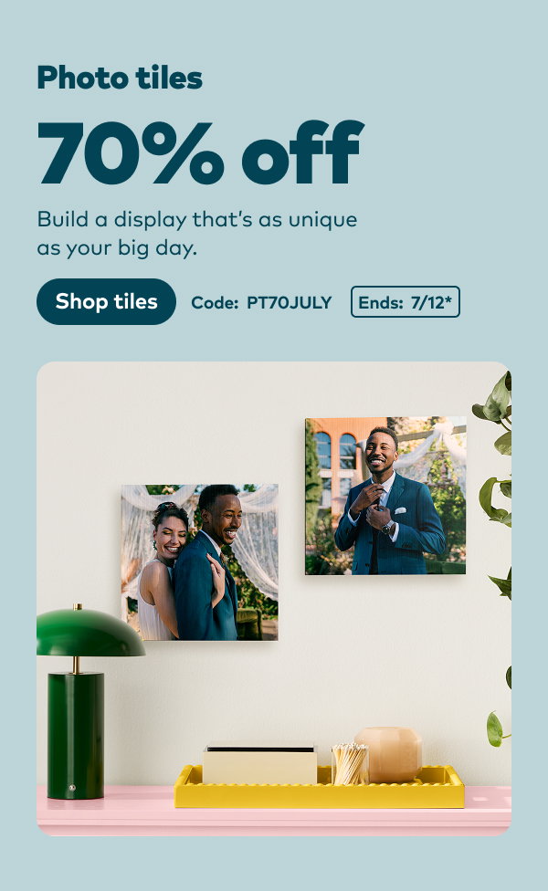 70% off photo tiles. Code: PT70JULY. Ends: 7/12, see site for details. Shop tiles.