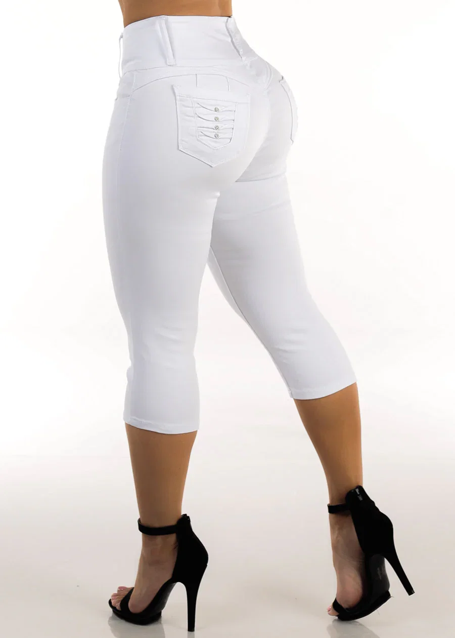 Image of MX JEANS Butt Lift High Waisted Stretchy Denim Capris White