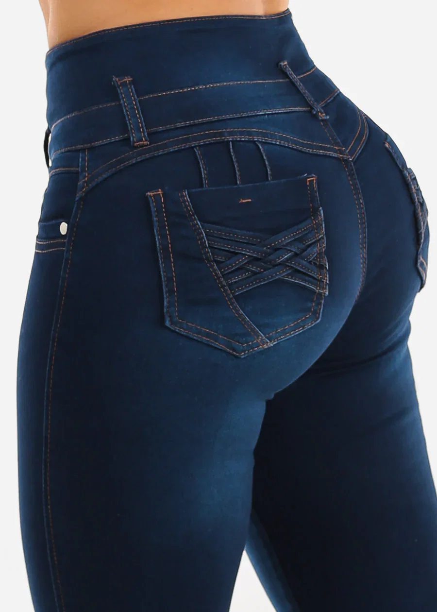 Image of Butt Lift High Waisted Stretch Dark Skinny Jeans