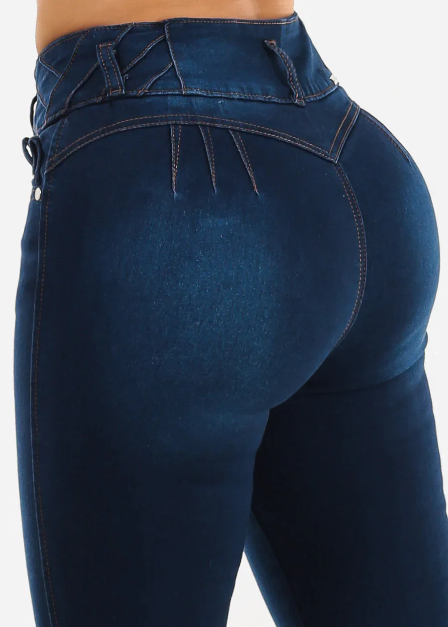 Image of Butt Lift High Waist Stretch Skinny Jeans Dark Blue