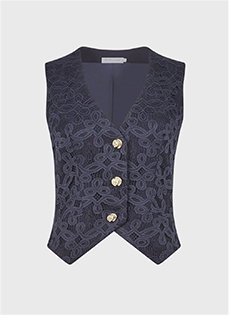 Dark Blue Sleeveless Vest with Ornate Gold Buttons