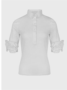 White Jersey Pullover with 3-D Poplin Flower Sleeves