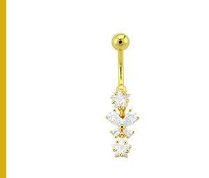 CZ 14K Gold-Plated Butterfly Star Dangle Belly Ring - 14 Gauge