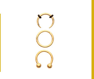 Multi-Pack ASTM F-136 Titanium Gold-Plated Septum Rings 3 Pack - 16 Gauge