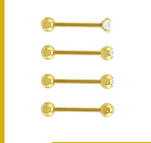 Multi-Pack CZ Goldtone Bezel and Prong Titanium Barbells 4 Pack - 14 Gauge