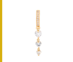 CZ Triple Heart Titanium Dangle Bar Belly Ring - 14 Gauge