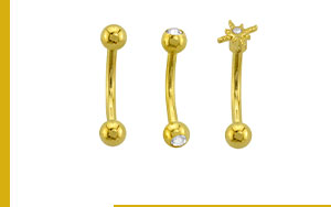 Multi-Pack CZ Star 14K Gold-Plated Curved Barbells 3 Pack - 16 Gauge