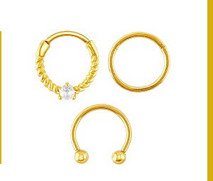 Multi-Pack CZ 14K Gold-Plated Septum Rings 3 Pack - 16 Gauge