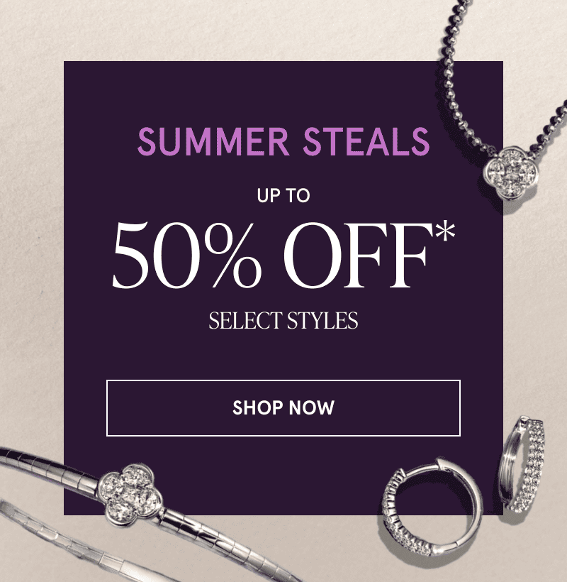 A pair of diamond hoops and jewelry with clover accents. Summer steals, up to 50% off select styles. Click here to shop now