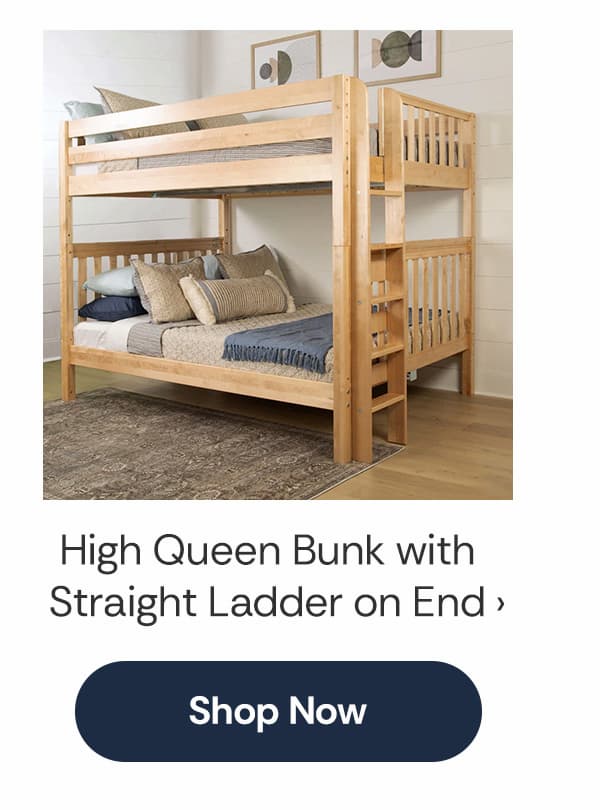High queen bunk with straight ladder on end