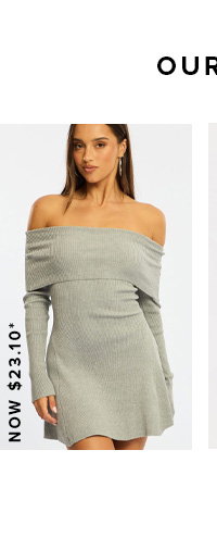 Grey Knit Dress Long Sleeve Off Shoulder
