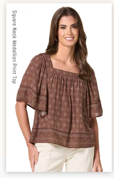 Shop Square Neck Medallion Print Top