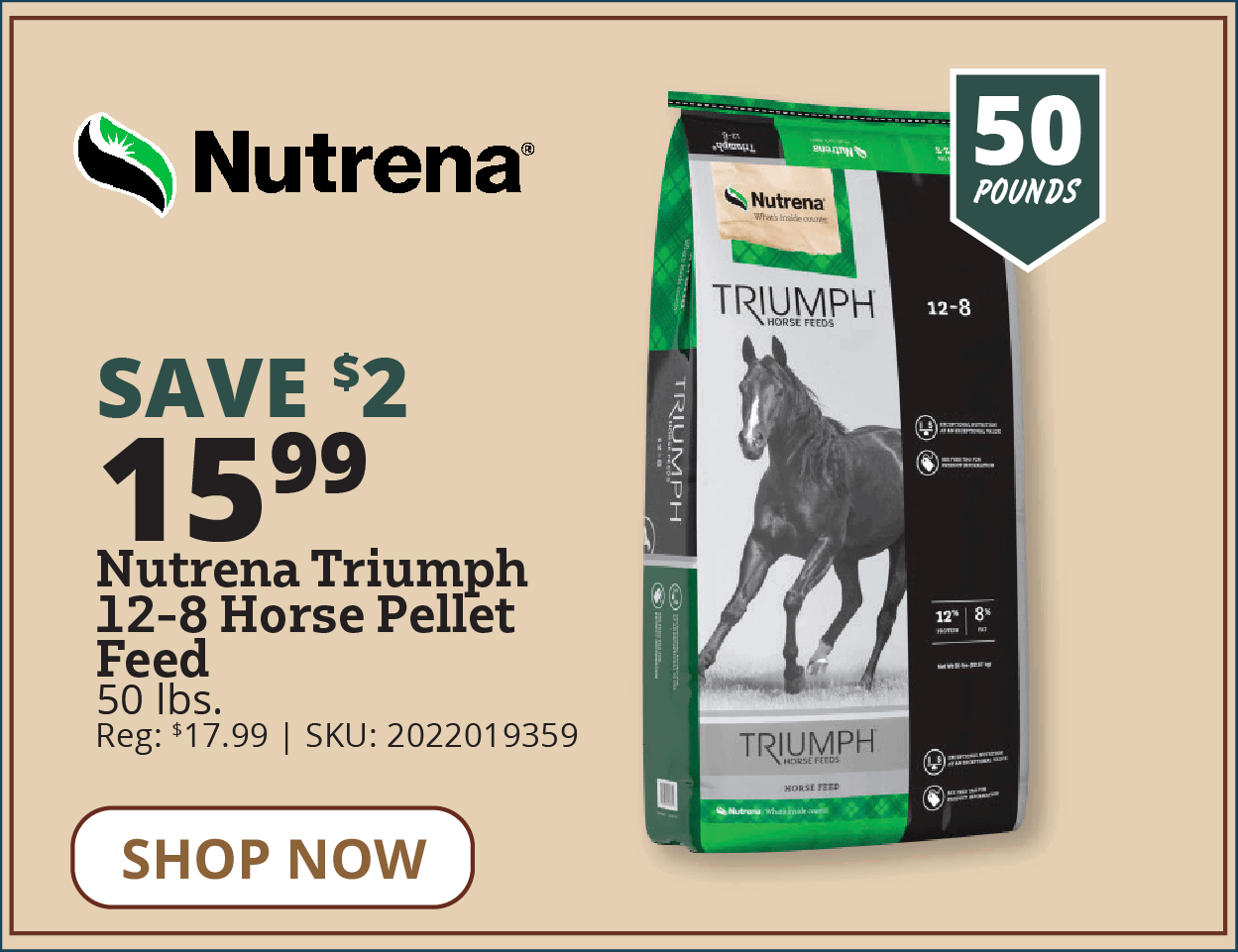 Nutrena Triumph 12-8 Horse Pellet Feed 50 lbs.