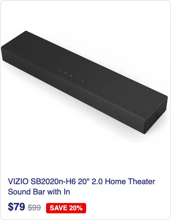 VIZIO SB2020n-H6 20" 2.0 Home Theater Sound Bar with Integrated Deep Bass (Refurbished)