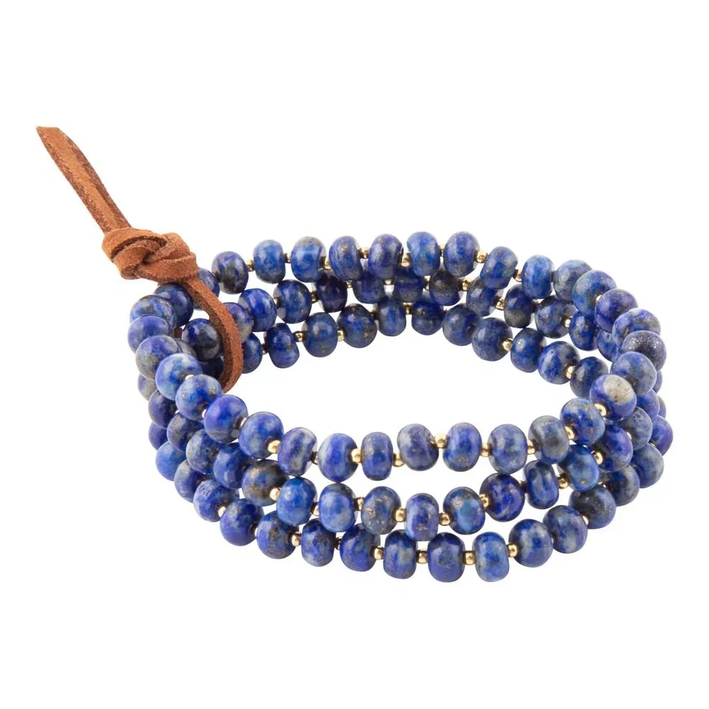 Image of Blue Lapis Triple Strand Golden Bracelet Set