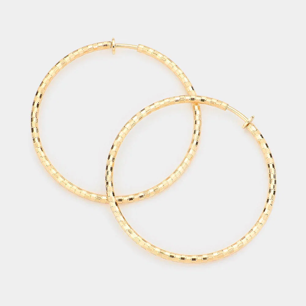 Image of 2.25 Inch Metal Hoop Clip On Earrings