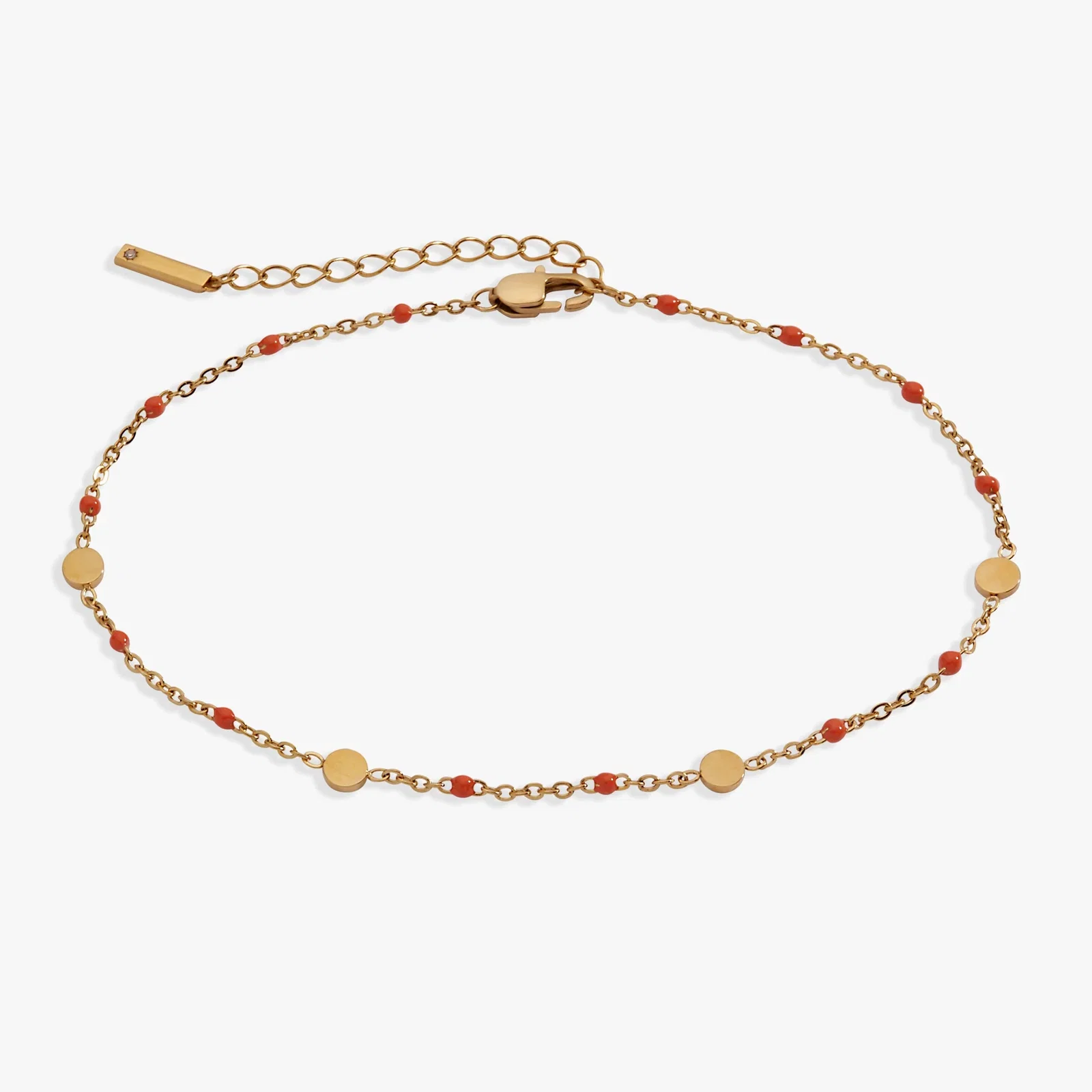 Image of Coral Enameled Chain Coin Station Anklet