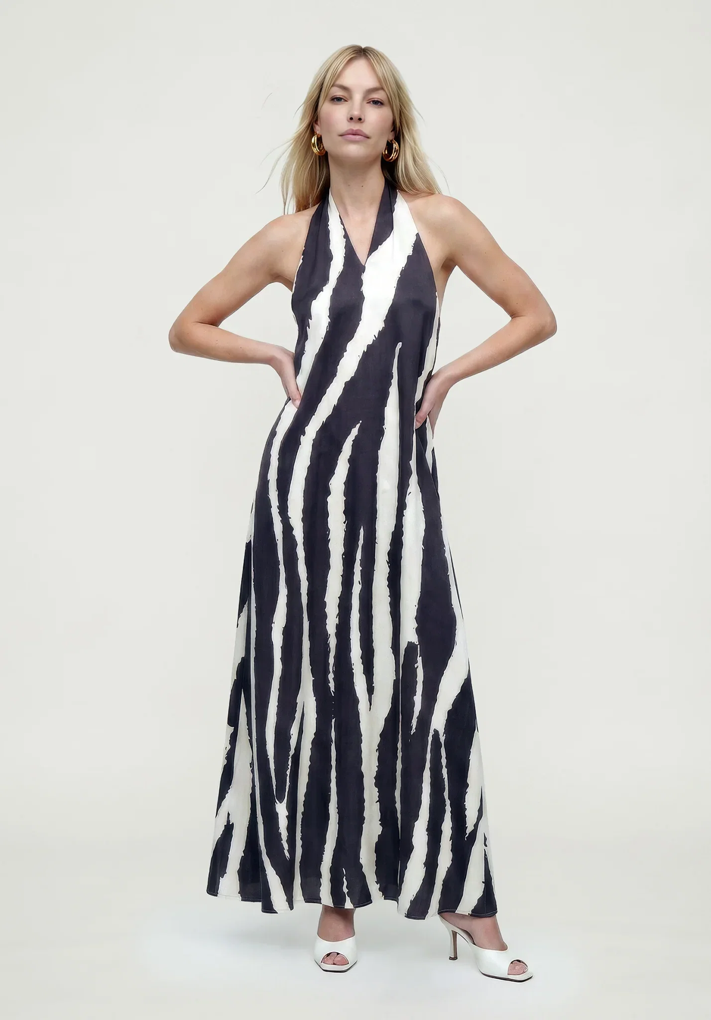 Image of Belle Zebra Print Maxi Dress in Black and White
