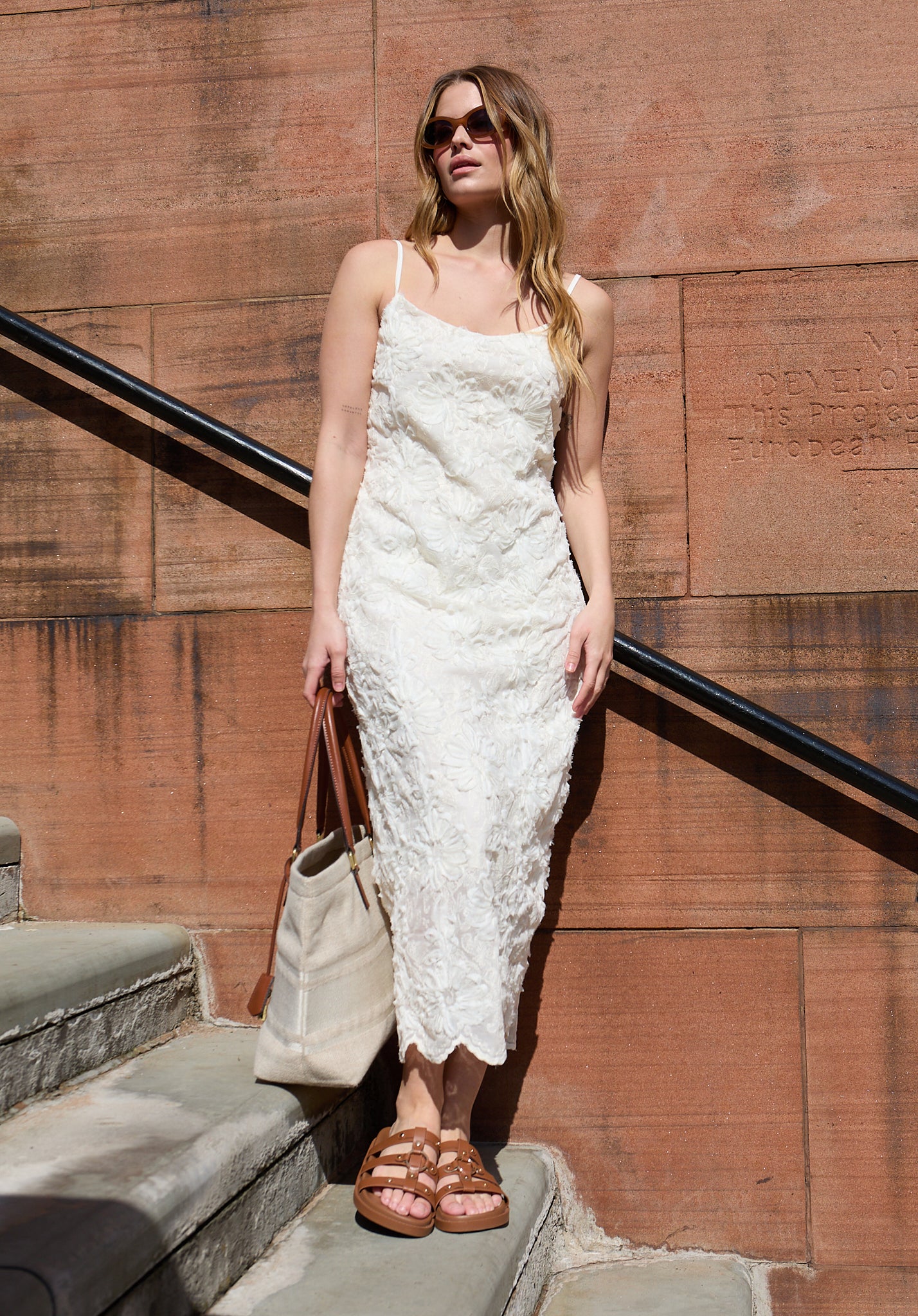 Image of Lily Spaghetti Strap Ribbon Work Midi Dress In Cream