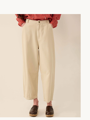 Elodie Cotton Twill Barrel Leg Trousers White