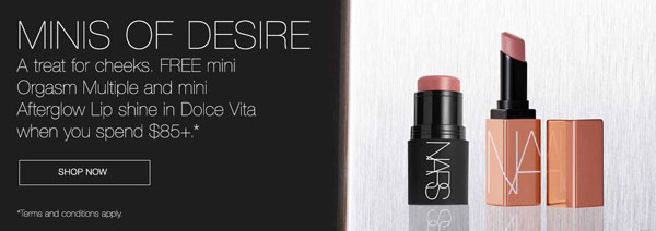 A treat for cheeks. FREE mini Orgasm Multiple and mini Afterglow Lip shine in Dolce Vita when you spend $85+.