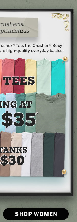Women's solid tees starting at 2 for $35, tanks 2 for $30.